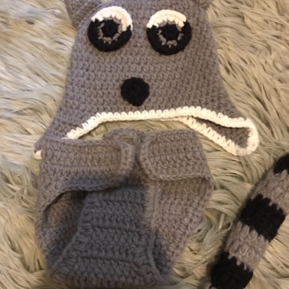 Crochet raccoon outfit baby
